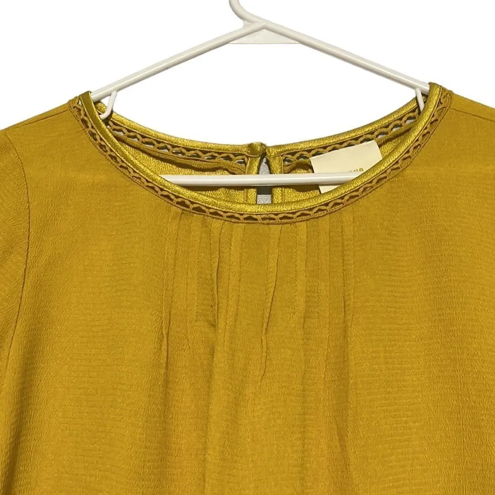 Maeve Mini Dress Women's XS Yellow Gold Pleated Verdet Swing Anthropologie - Picture 2 of 10